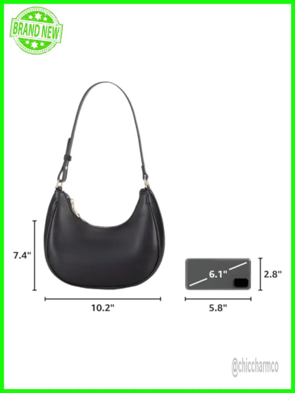 PU Leather Crescent Hobo Shoulder Bag Mini Clutch Purse Zipper Closure